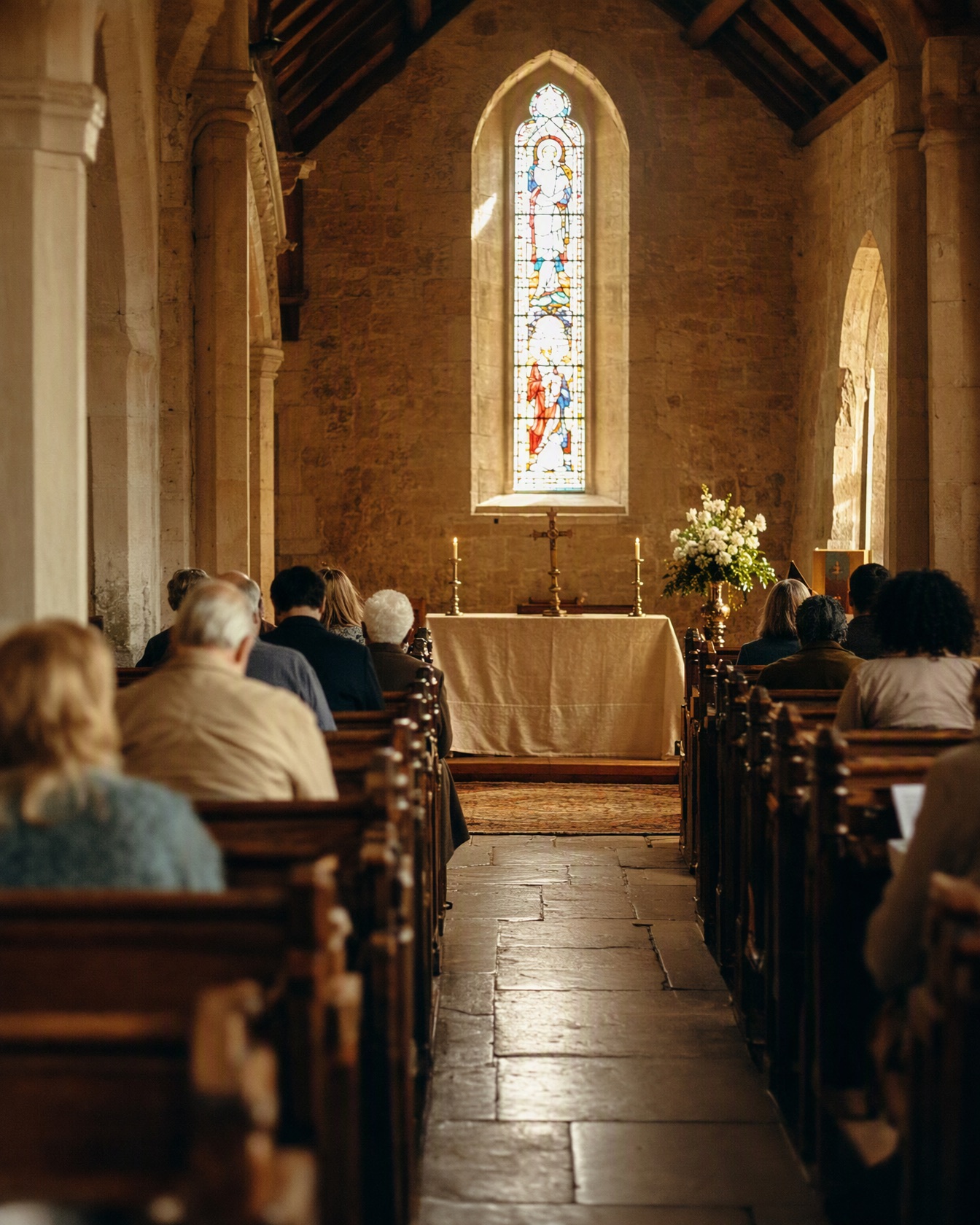 A congregation seated for a service